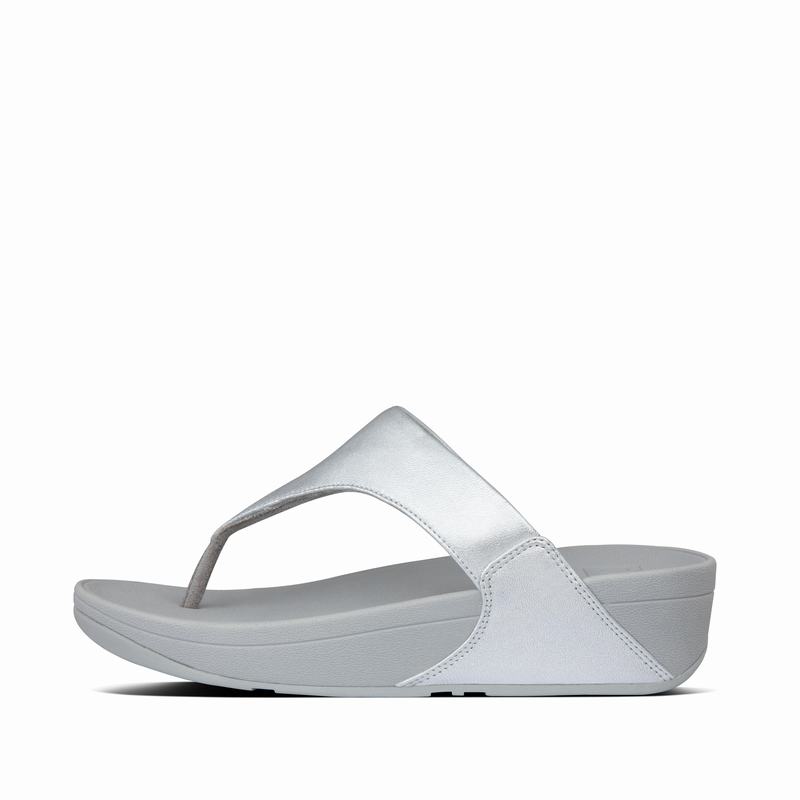 FitFlop Lulu Leder Silber - FitFlop Zehentrenner Damen Schweiz [FZIV-42570]